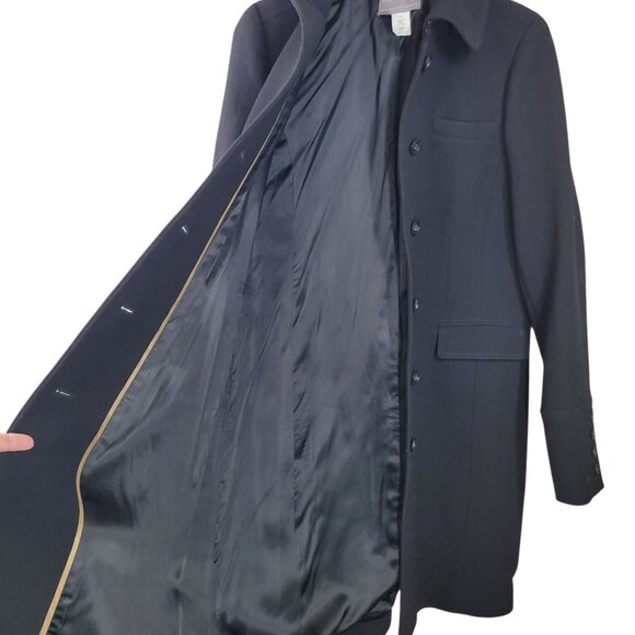 Vintage J Crew Lady Day Coat 12 Tall Wool Double Cloth Black Long Womens Italy - Picture 4 of 6